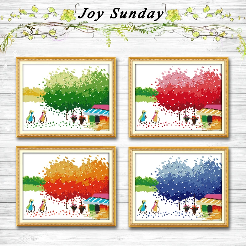 

Spring colourful trees scenery painting 14CT 11CT counted cross stitch kits embroidery set Needlework Set chinese cross stitch