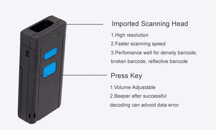 Карманный беспроводной Bluetooth 4,0 1D сканер штрих-кода Мини Bluetooth считыватель штрих-кода для мобильного телефона Andriod/IOS