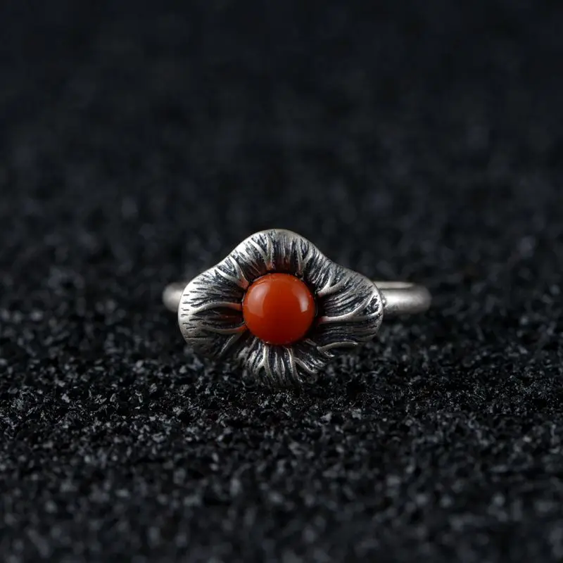 Vintage Jewelry Gemstone 925 Sterling Silver Ring Rainbow Nature Lotus Jasper Women Wedding Anel Aneis Gemstone Ring