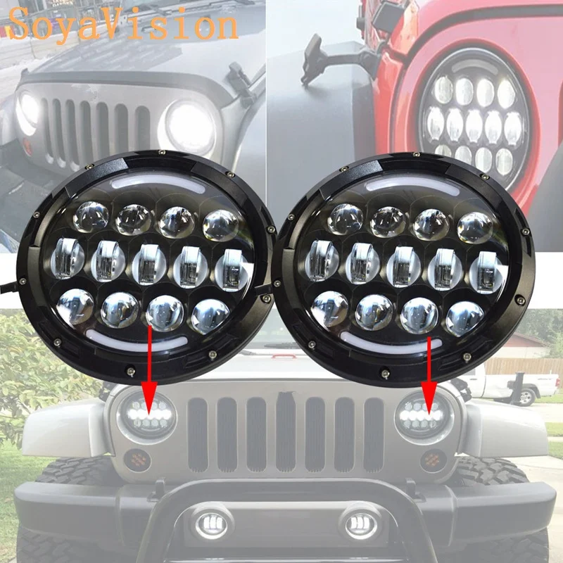 78W 7 inch Round H4 LED Projector Headlight DRL For Jeep Wrangler Harley