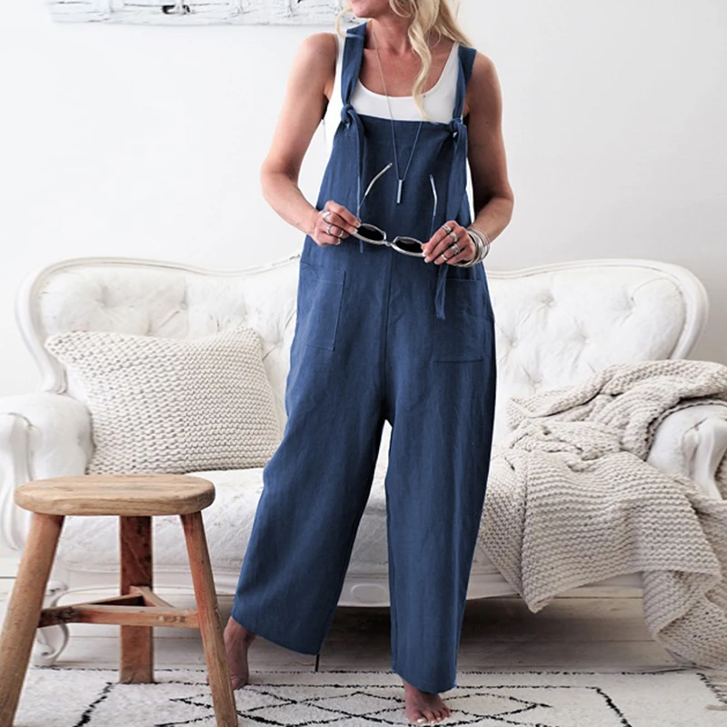 Oversized Baggy High Street Style Jumpsuits Women Elegant Wide Leg Loose Overall With Pocket Trousers Female Ladies Clothing