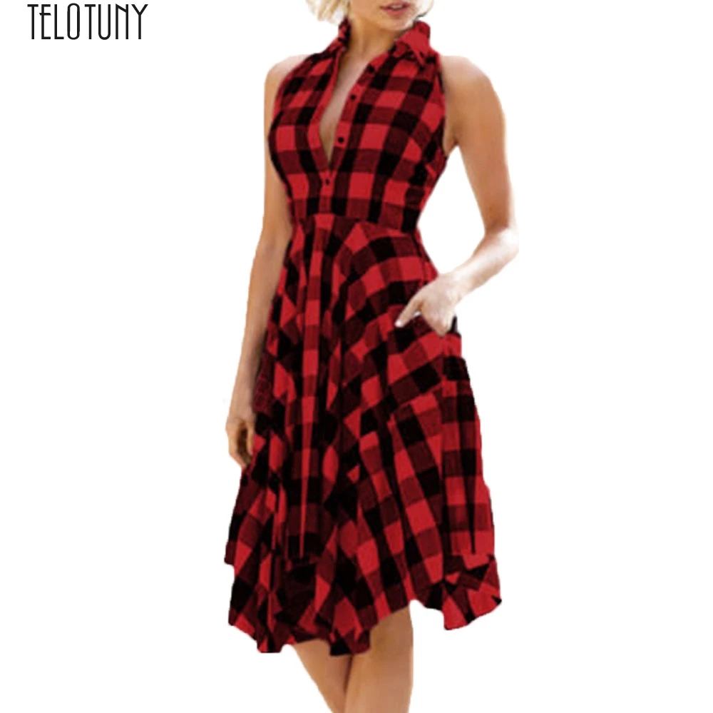 

TELOTUNY Lady Dress Women Vintage Bodycon Plaid Sleeveless Zipper Irregular Hem Evening Party Dress Women Dress Fashion HotJan19