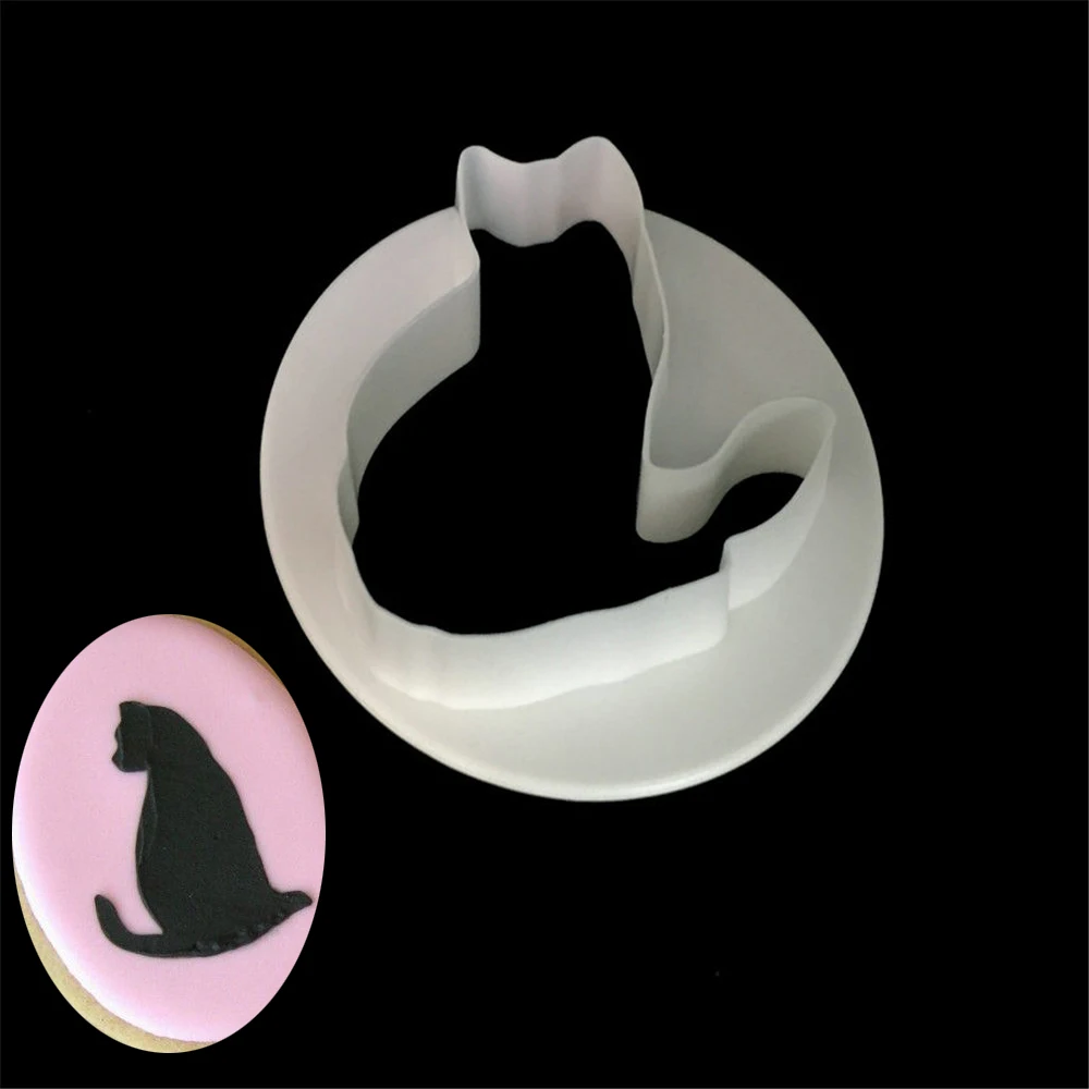 

1 PC Cat Plastic Cookie Cutter Fondant Cake Decor sugar craft Pastry Biscuit tool cupcake cut bread mold