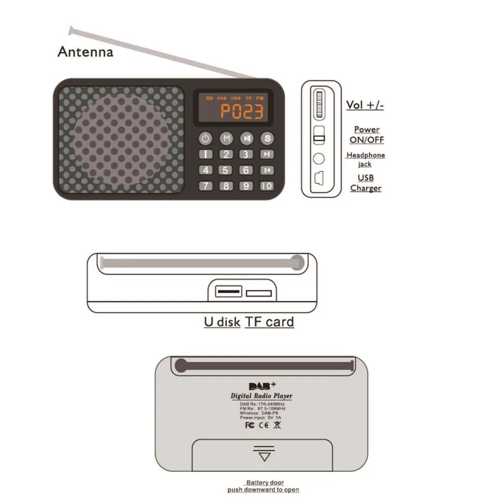 JINSERTA портативный цифровой FM радио DAB/DAB+ Reveiver Bluetooth MP3 плеер со светодиодный дисплей Поддержка TF карты U диск Play