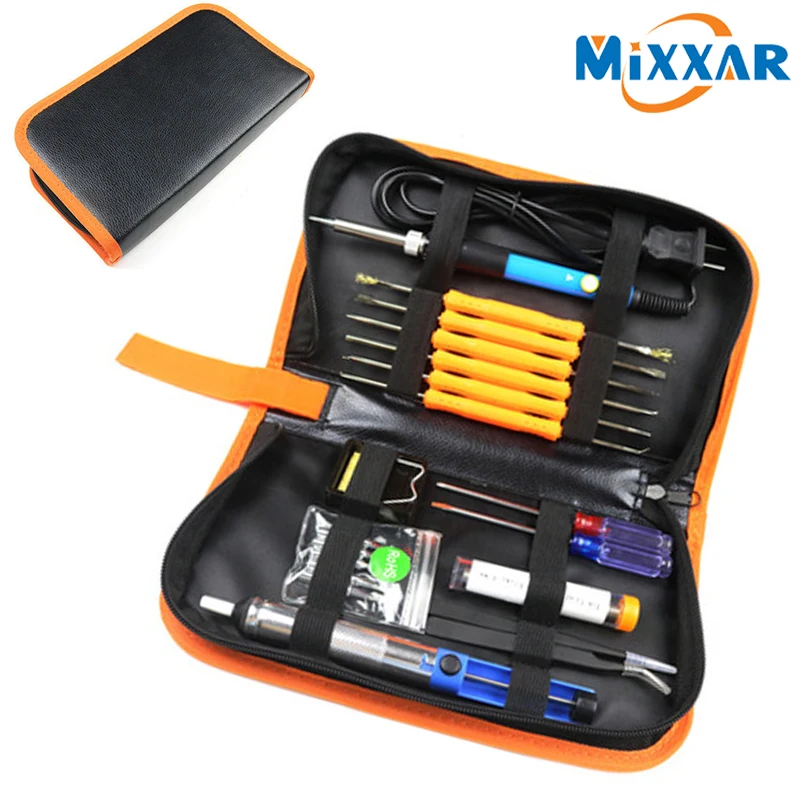 

EU Plug 60W Adjustable Temperature Electric Soldering Iron Kit+5pcs Tips Portable Welding Repair Tool Tweezers Screwdriver Knife