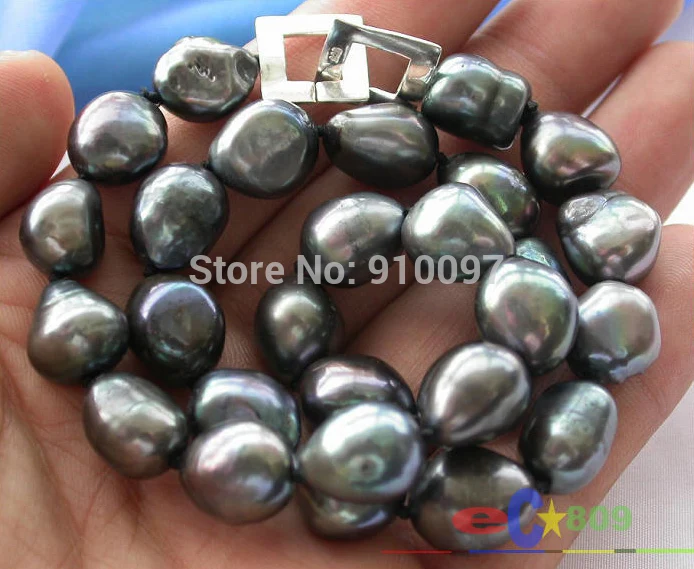 

>>>Luster 17" 15mm BAROQUE TAHITIAN BLACK PEARL NECKLACE