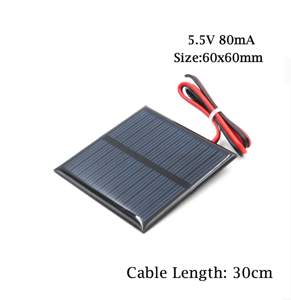 5,5 V Панели солнечные со светодиодной подсветкой из 30/100/200 см провода Мини Солнечная Системы "сделай сам" для Батарея сотовый телефон Зарядное устройство 0,44 W 0,55 W 0,6 W 0,88 W 1 Вт 1,6 игрушка - Цвет: 5.5V 80mA