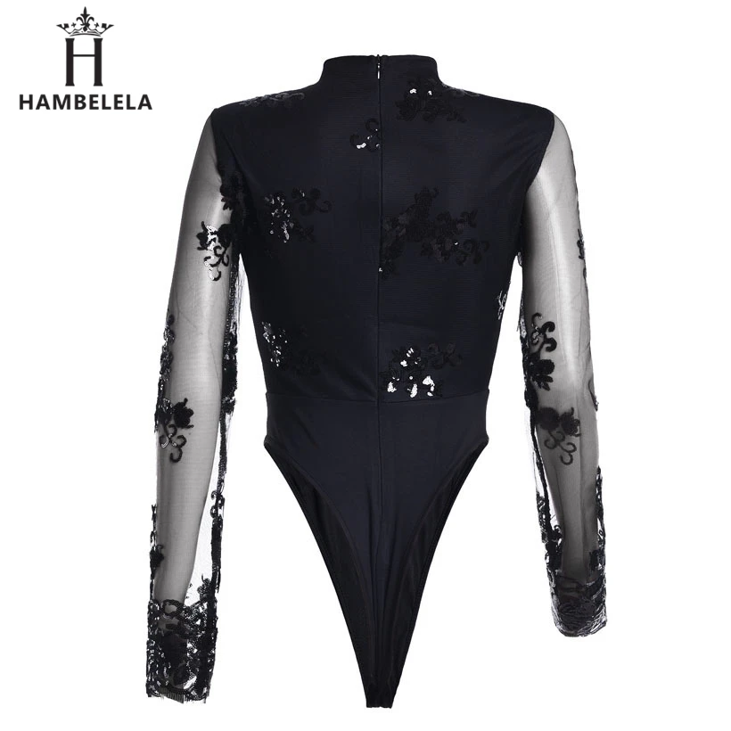 HAMBELELA Long Sleeve Bodysuit Women Gold Sequin Deep V-Neck Skinny Bodycon Jumpsuit Womens Overalls Combinaison Short Femme (14)