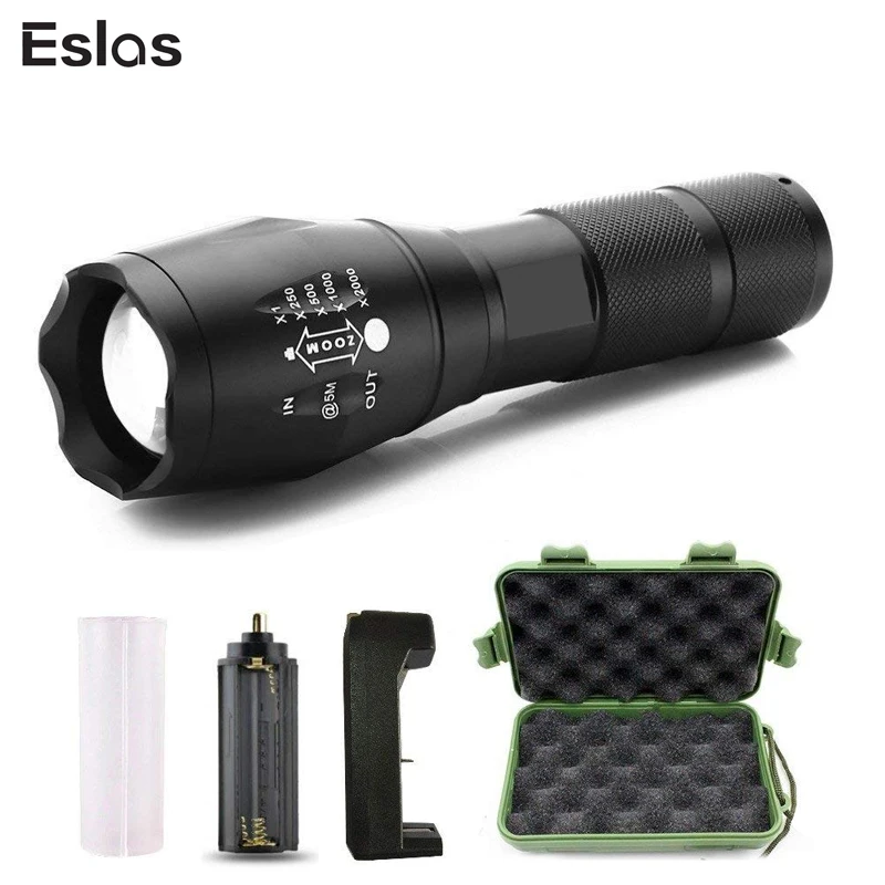 

Eslas Handheld Flashlight 5Modes Super Bright Zoom Rechargeable Battery LED Torch IP65 Waterproof Camping Torch for Camping