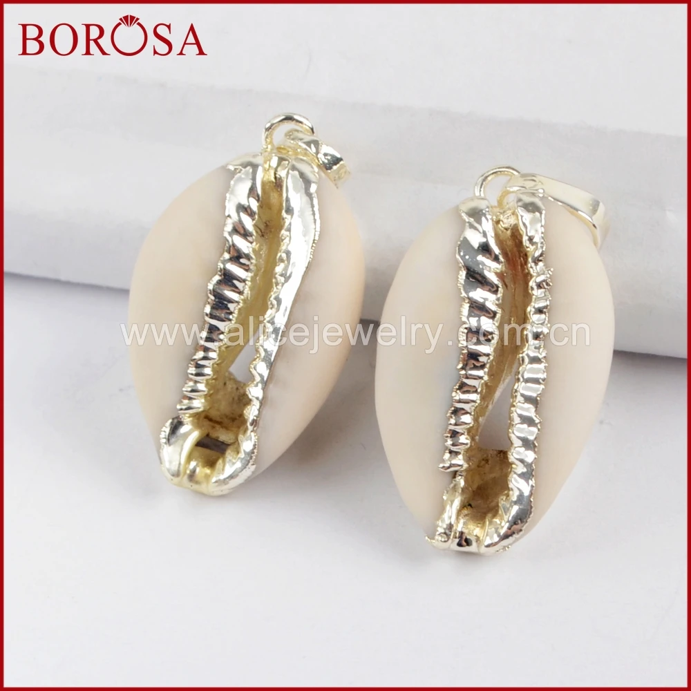 

BOROSA 10PCS New Arrival Silver Color Natural Cowrie Shell Pendant Beads Gems Pendant for Necklace Women Druzy Jewelry G1522