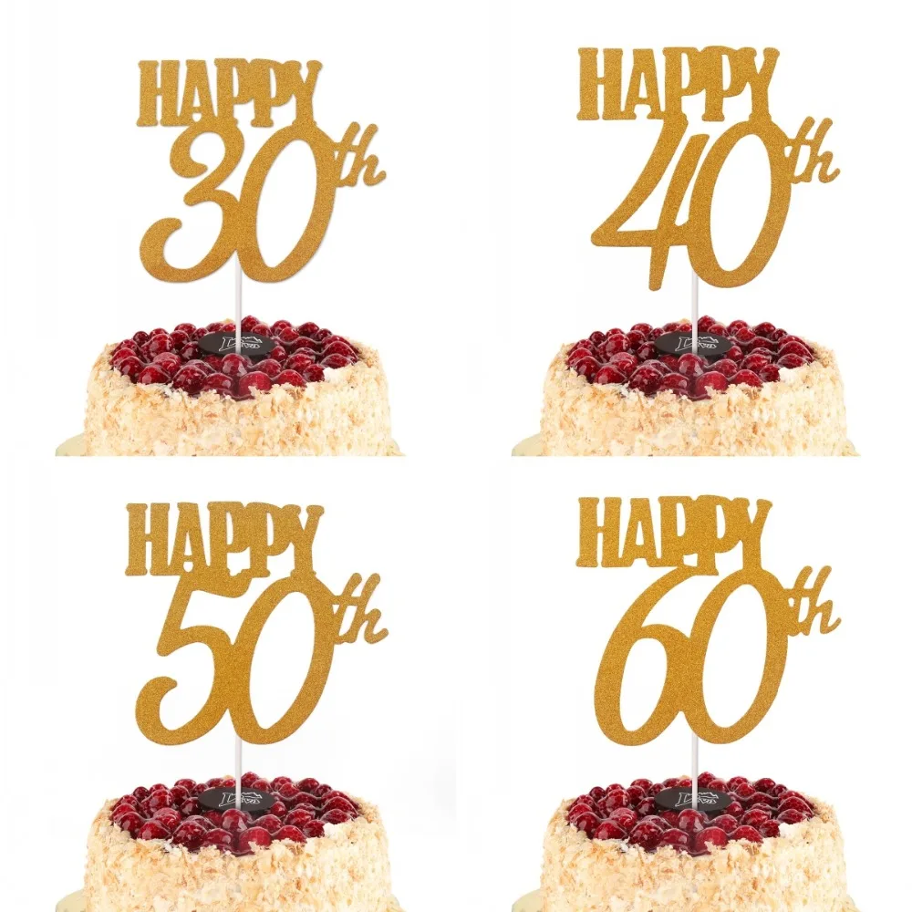 PATIMATE золотой с днем рождения торт Топпер блеск 30th 40th 50th 60th годовщина декорации
