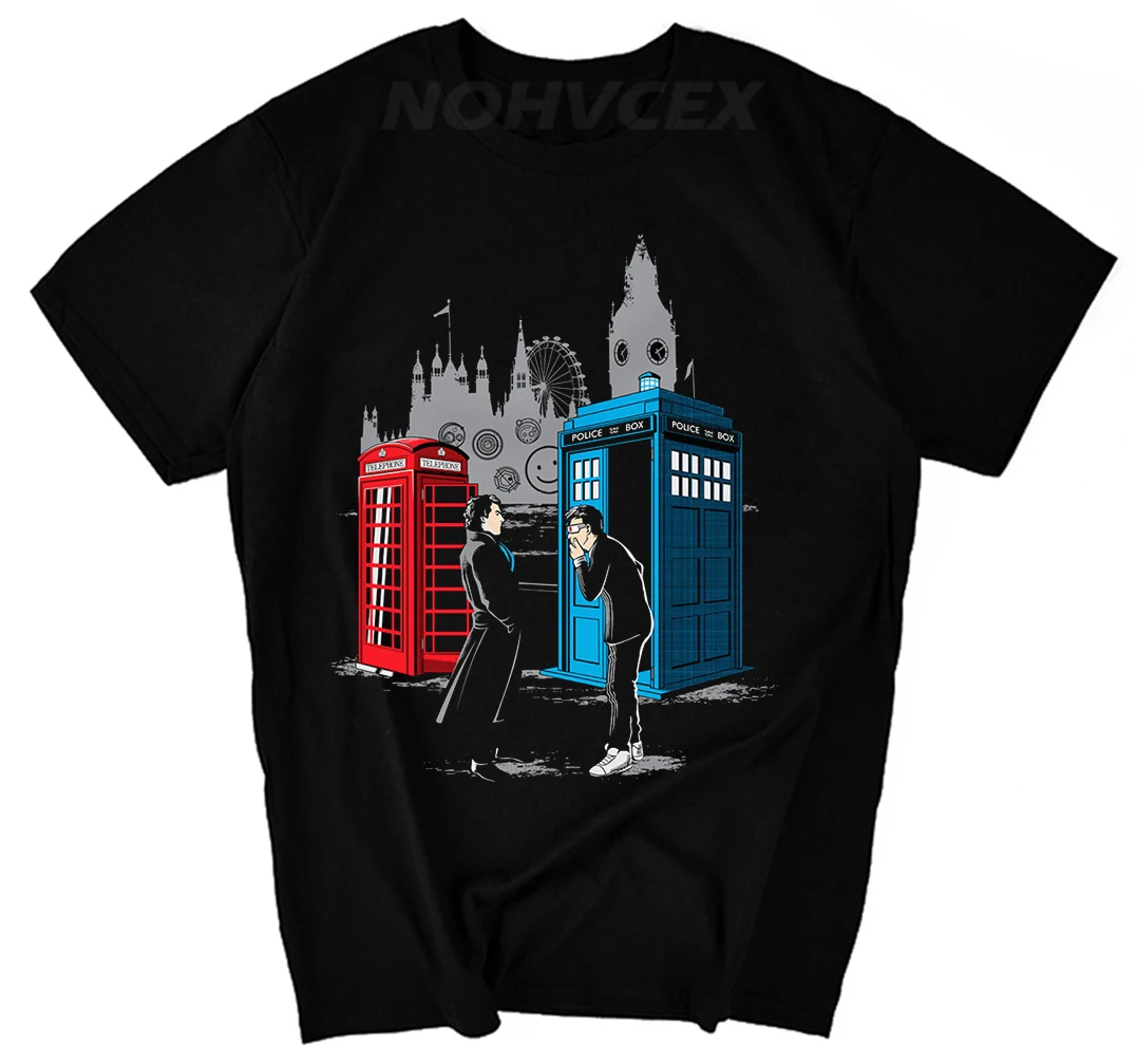Лидер продаж, Мужская футболка "Доктор Кто Шерлок", белая футболка с коротким рукавом и круглым вырезом, футболка "Доктор Кто", повседневный стиль, брендовая Футболка с принтом