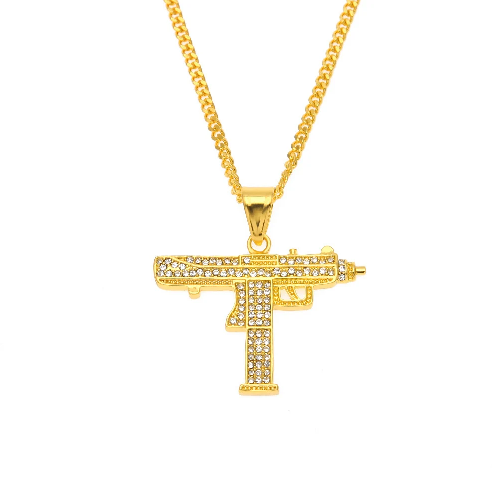 Mens Gold Plated Out Sub Gun Uzi Pendant Hip-Hop Cuban