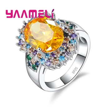 

Beautiful Colorful Zircon Flower Rings Female 925 Sterling Silver Shining Oval Design Women's Wedding Rings Dropship