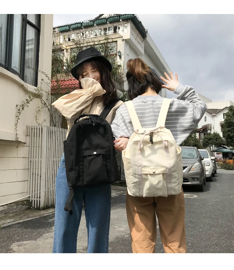 Повседневный холщовый женский рюкзак Harajuku, большая вместительность, школьные сумки для девушек, дорожные сумки для девочек-подростков, одноцветные рюкзаки, милый рюкзак