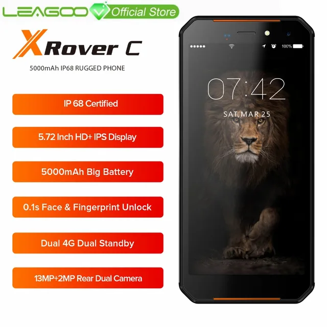 LEAGOO XRover C IP68 NFC Смартфон 5,72 "ips 4 ядра 2 GB 16 GB 13MP двойной камеры 5000 mAh отпечаток лица разблокировать 4G мобильный телефон