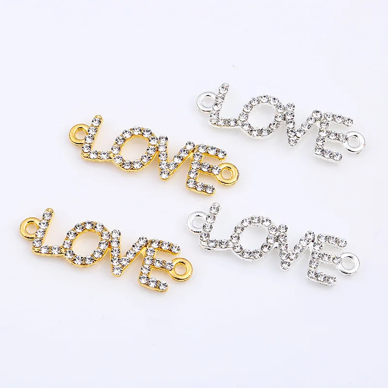 

NCRHGL Gold/Silver Colour Love Crystal Connectors for Making Bracelet Jewelry Accessories DIY Craft 37x10mm 10pcs Drop Shipping