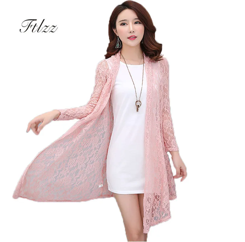 المرأة متوسطة طويلة سترة 2019 جديد الصيف رقيقة الدانتيل سترة قميص السيدات زائد حجم ضئيلة عارضة معطف قمم Casaco Feminino المرأة متوسطة طويلة سترة 2019 جديد الصيف رقيقة الدانتيل سترة قميص السيدات زائد حجم ضئيلة عارضة معطف قمم Casaco Feminino