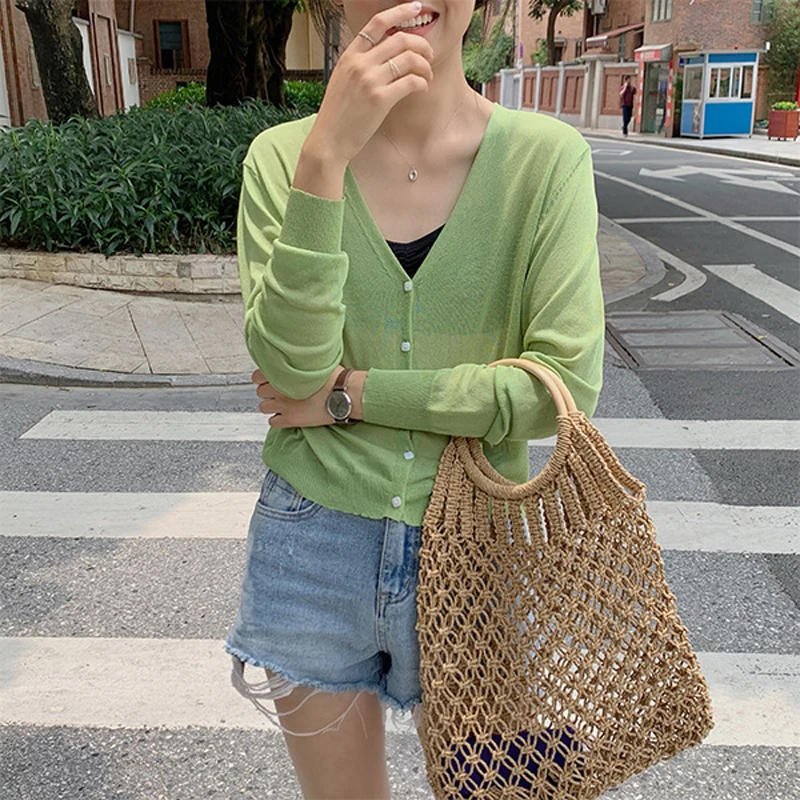 

New Women Cardigan Knitted Sweater Coat Long Sleeve Female Casual V-Neck Woman Short Cardigans Crop Tops Warm and Charm 2019