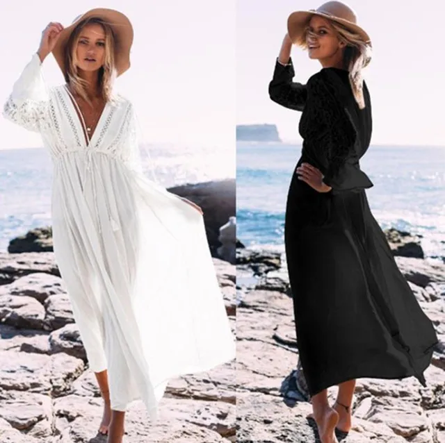 Saida Praia Sexy Dress Us20 Beach Robe Plage 2017 From Long Tunics De Rayon Swimwear Lace Ups Beachwear Cover 98new White Kaftan In 8Ok0wPnX