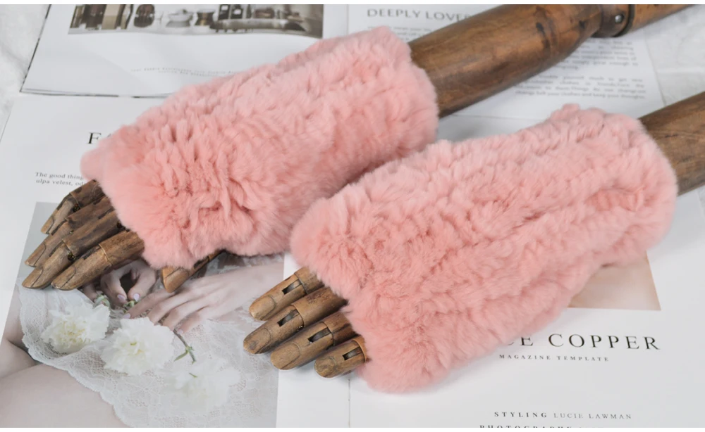 Женские модные вязаные теплые Настоящий мех кролика перчатки зимние женские варежки из кроличьего меха натуральный мягкий Настоящий мех