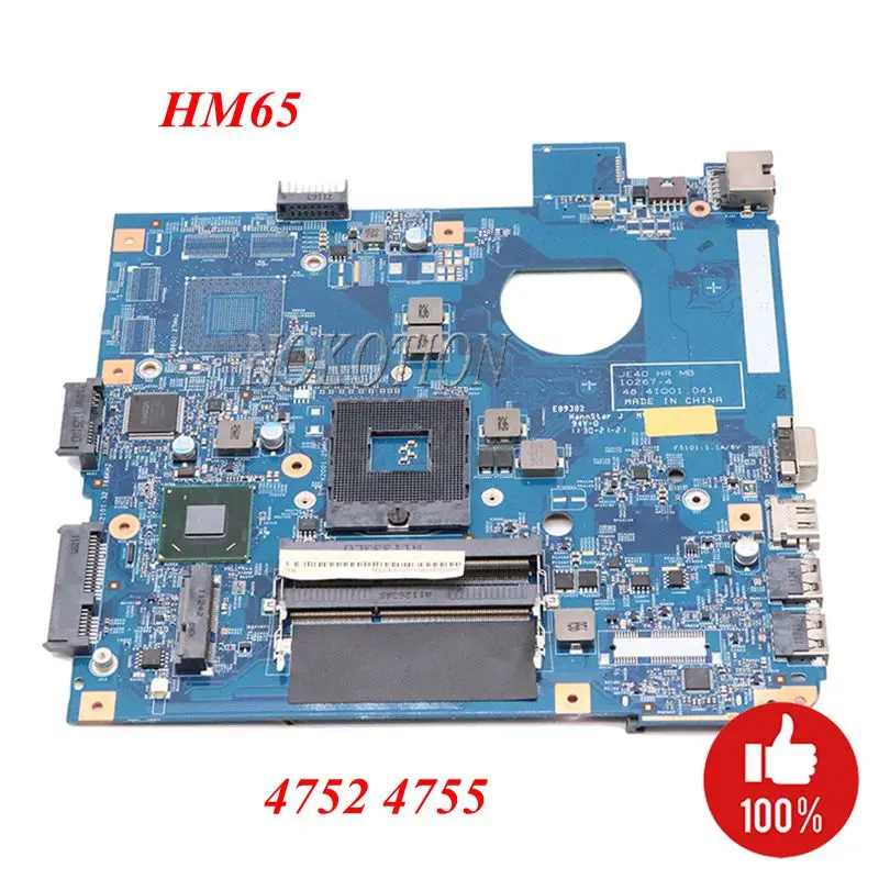 NOKOTION JE40 HR MB 10267 4 48.4IQ01.041 для acer aspire 4752 4755 материнская плата ноутбука HM65 DDR3 MBRPT01001 MB.