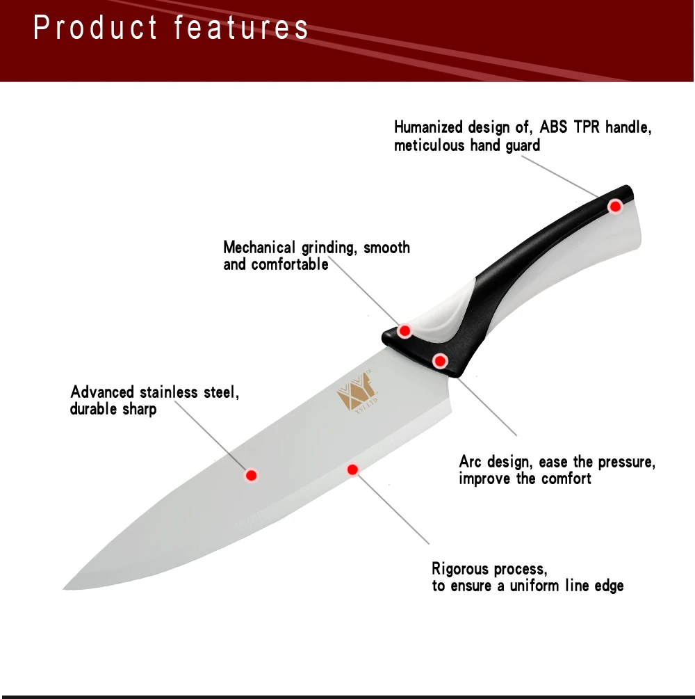 XYj 6 шт. набор ножей из нержавеющей стали с красочной ручкой и острым лезвием 8 ''шеф-повара для нарезки хлеба 7'' сантоку 5 ''универсальный нож для очистки овощей 3,5''