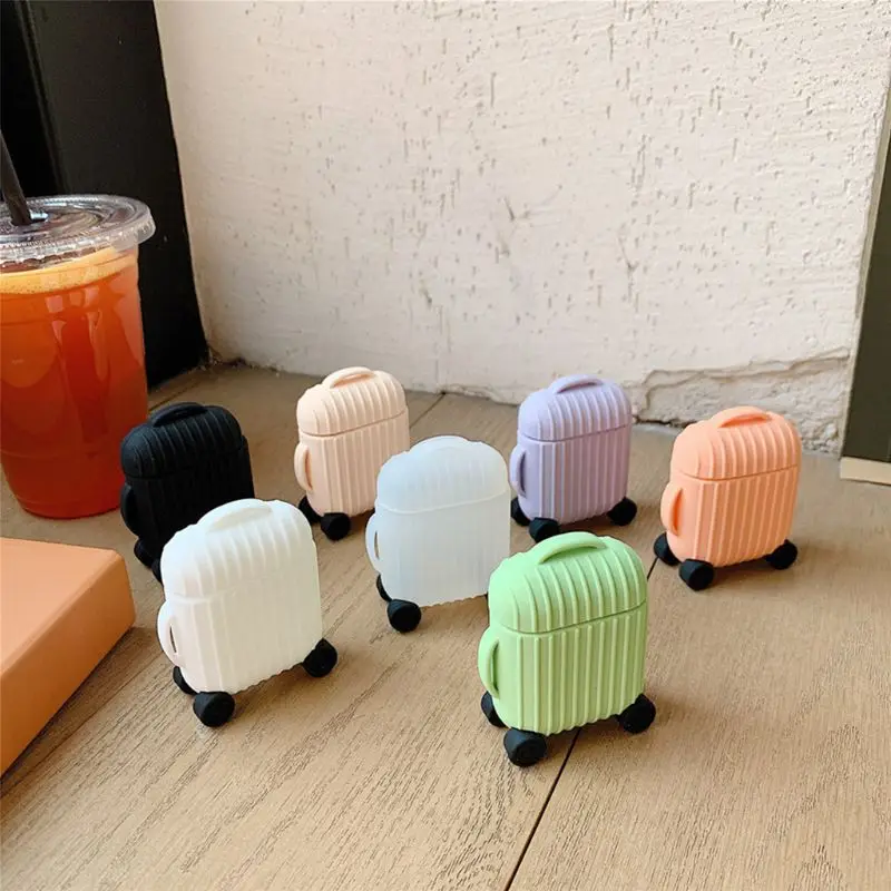 Fashion Cute Suitcase Trunk Case For Apple Airpods 1/2 Luggage Design Charging Box Protect Cover