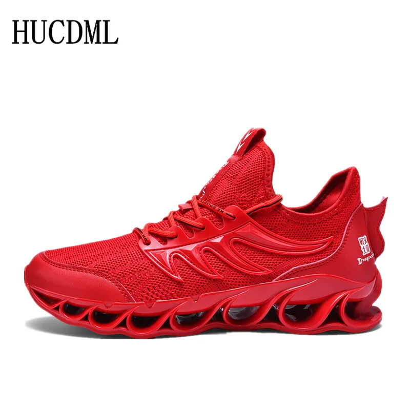 

HUCDML 2019 New Summer Shoes Flyknit Mesh Breathable Outdoor Casual Flat Mens Shoes Lace-Up Men's Sneakers Standard Size:39-45