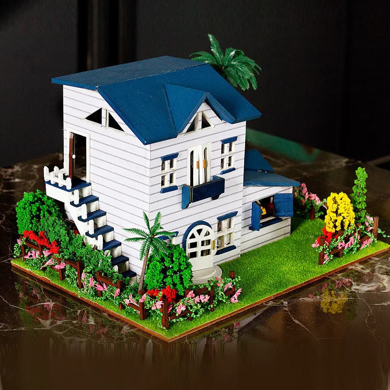 iiE CREATE 2018 New DIY 3D Toys Wooden Miniature With LED+Furniture+Cover Doll house room Toys for children Lover Gift (4)