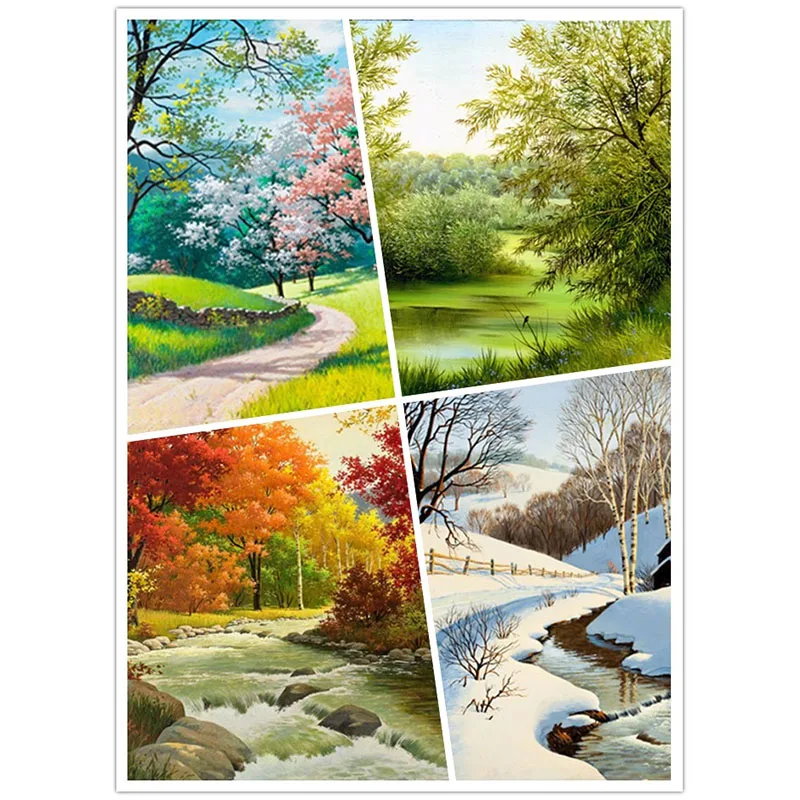 

Yi Bright DIY 5D Diamond Painting Landscape Picture of Rhinestones Handmade Full Diamond Embroidery Cross Stitch 4 Seasons KBL