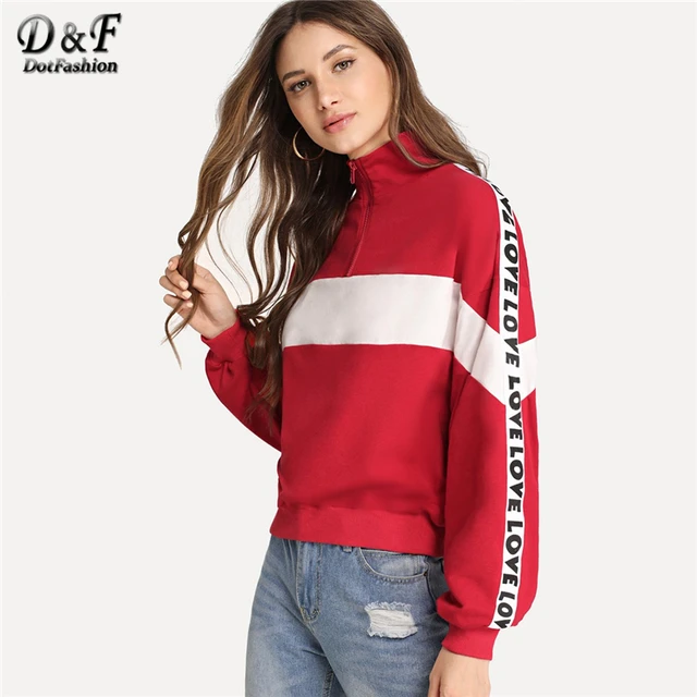 Download Dotfashion Red Zip Half Placket Letter Tape Side ...