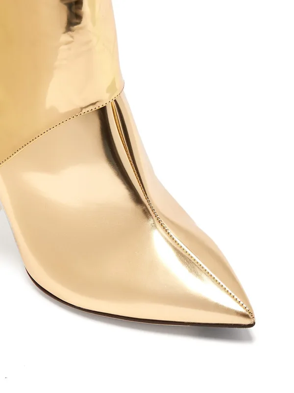 Новинка года; обувь знаменитостей; женская модная обувь для подиума; Золотые Зеркальные кожаные сапоги до колена для ношения двумя способами; обувь на высоком каблуке; botas mujer