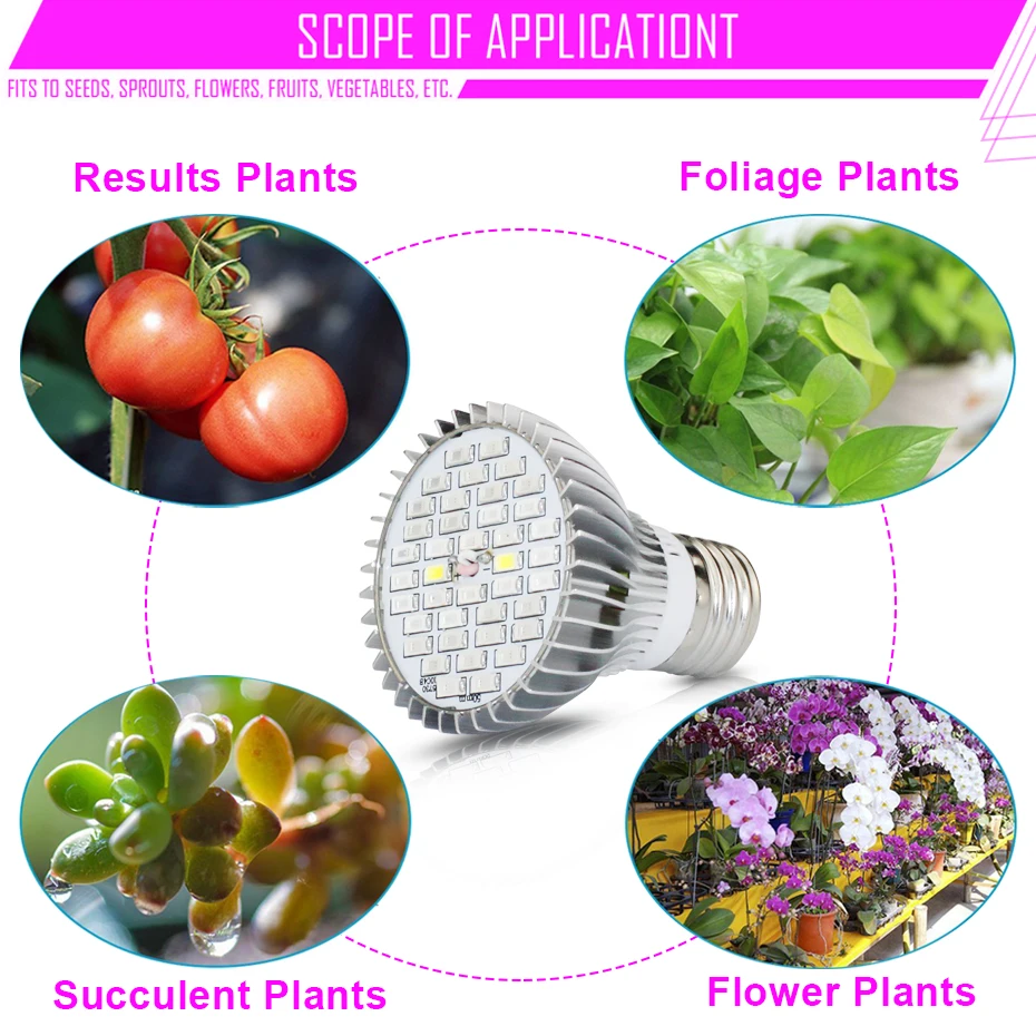 Светодиодная лампа для выращивания E27, 10 Вт, 30 Вт, 50 Вт, 80 Вт, E27, светодиодный светильник для выращивания, полный спектр, фитолампия, Ac85-265V SMD 5730, ИК, УФ светодиодные лампы для растений