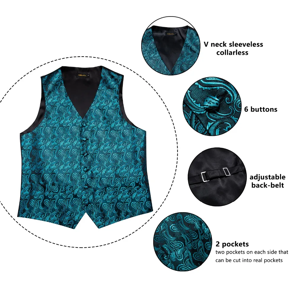 DiBanGu Teal Green Paisley Fashion Wedding Men 100%Silk Waistcoat Vest Ties Hanky Cufflinks Cravat Set for Suit Tuxedo MJTZ-107 DiBanGu Teal Green Paisley Fashion Wedding Men 100%Silk Waistcoat Vest Ties Hanky Cufflinks Cravat Set for Suit Tuxedo MJTZ-107