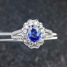 Кольцо с сапфиром Natrual реального синий apphire кольцо стерлингового серебра 925 5*7 мм 1ct gemstone Fine jewelry# SB18092511