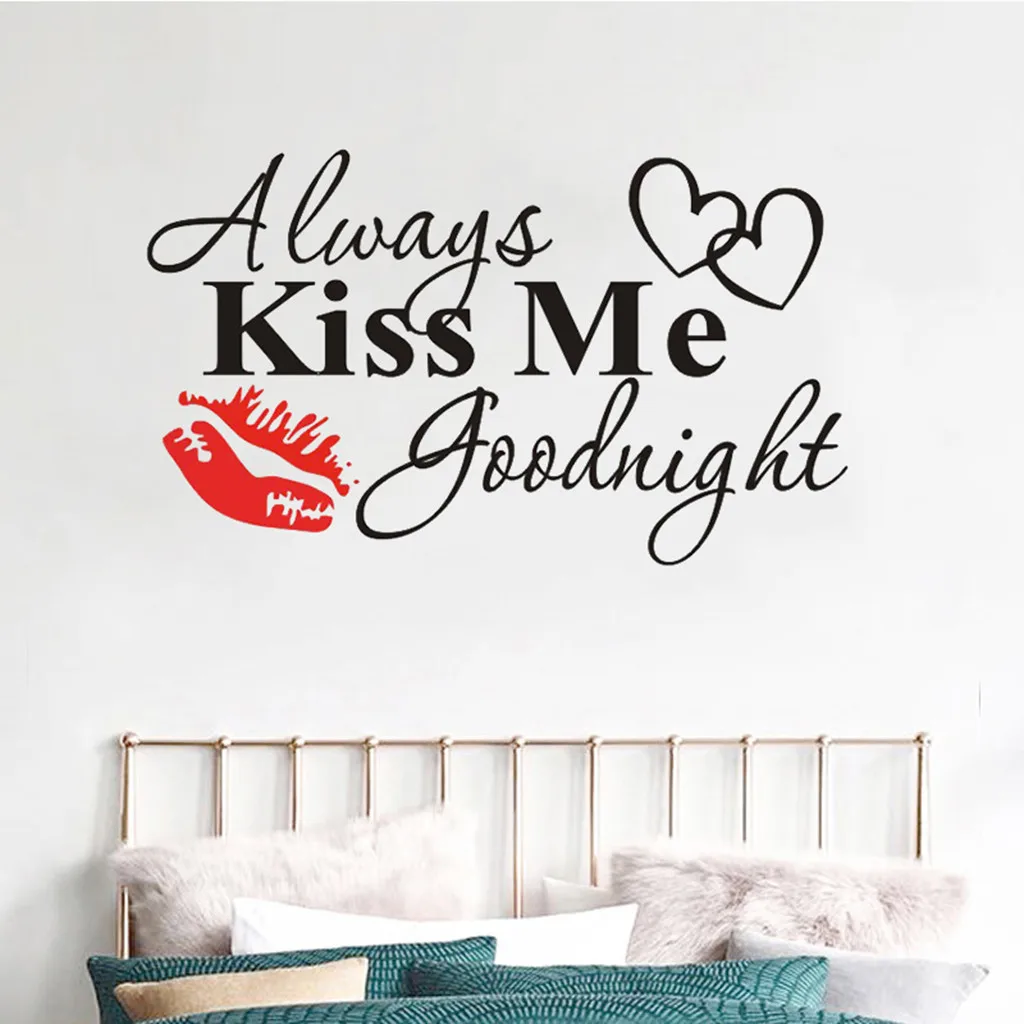 Always Kiss Me Goodnight красные губы Креативный дизайн новые настенные наклейки практичные наклейка с цитатой снимающиеся наклейки