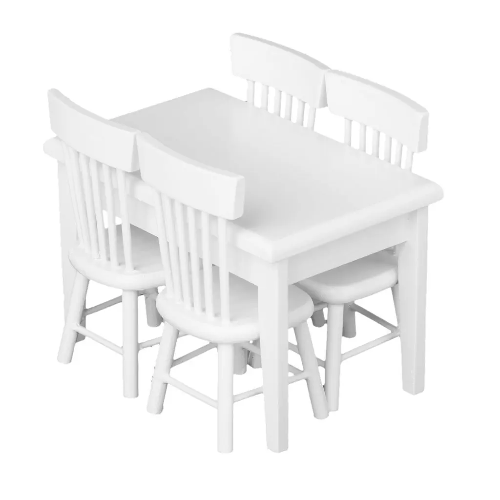 WOTT Best Sale 5 piece Model table chair a Manger Set Furniture Doll House Miniature White 1 / 12