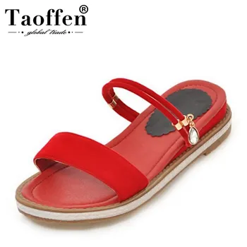 

TAOFFEN Size 31-43 4 Color Women Flats Sandals Open Toe Slip On Feamle Summer Shoes Simple Sandals For Holiday Daily Footwear