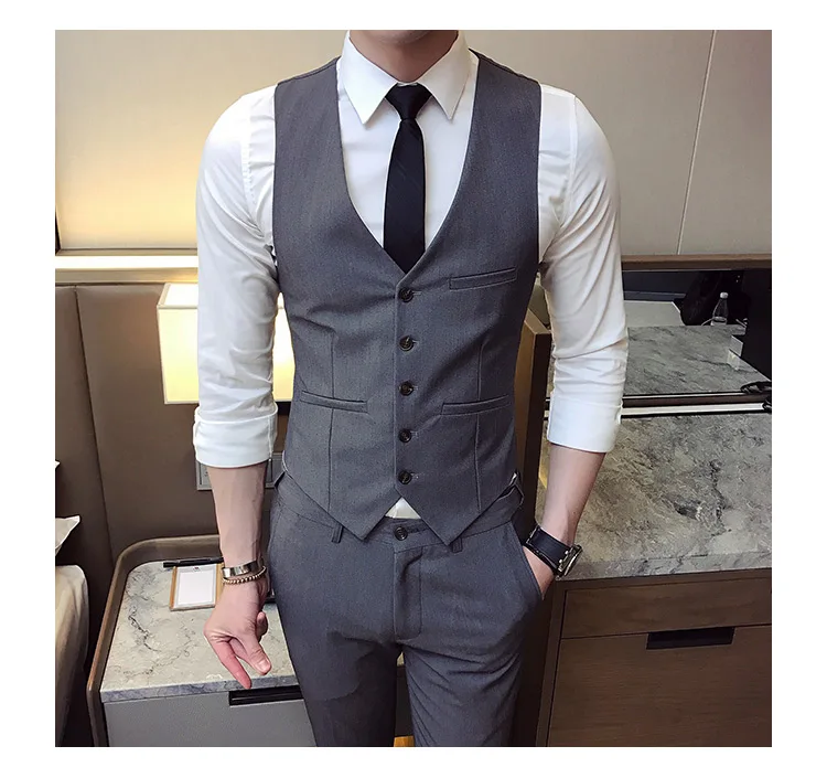 Однотонная одежда костюм жилет для мужчин Бизнес Slim fit S жилеты 3XL