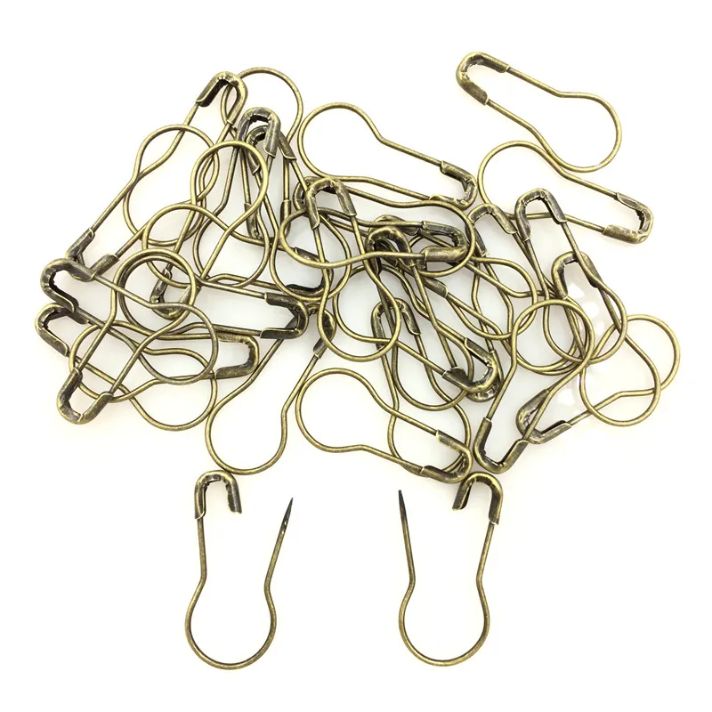 

500Pcs Bronze Tone Alloy Coilless Pear Bulb Gourd Calabash Shape Knitting Stitch Marker Hangtag Safety Pins 22x10mm