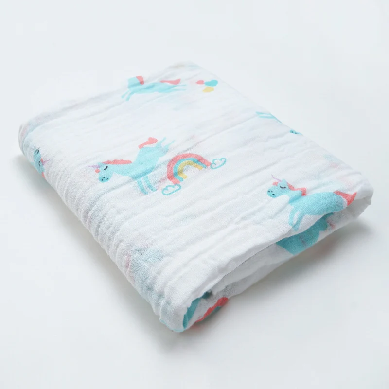 Muslinlife 2ply для малышей хлопковая детская пеленка Одеяло дышащая муслиновая пеленка многоцелевого использования одеяло для детской коляски путешествия 110*110 см - Цвет: unicorn rainbow