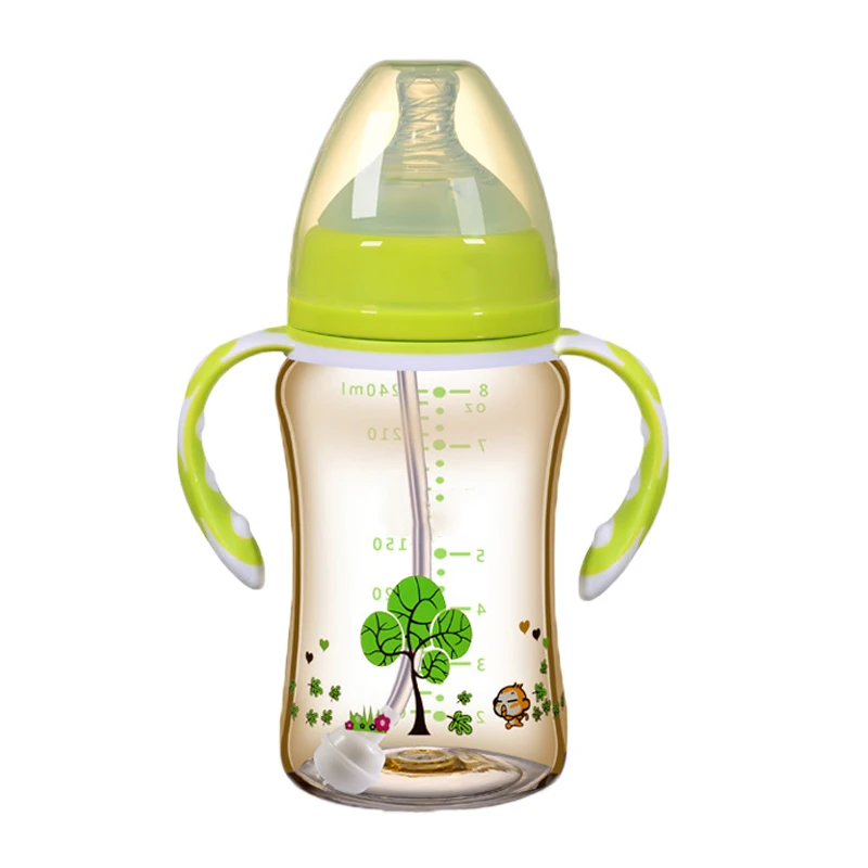 1 шт., бутылка для молока с широким горлышком, антибликовое покрытие, PPSU с ручкой, безопасная для новорожденных, AN88 - Цвет: green size 150ml