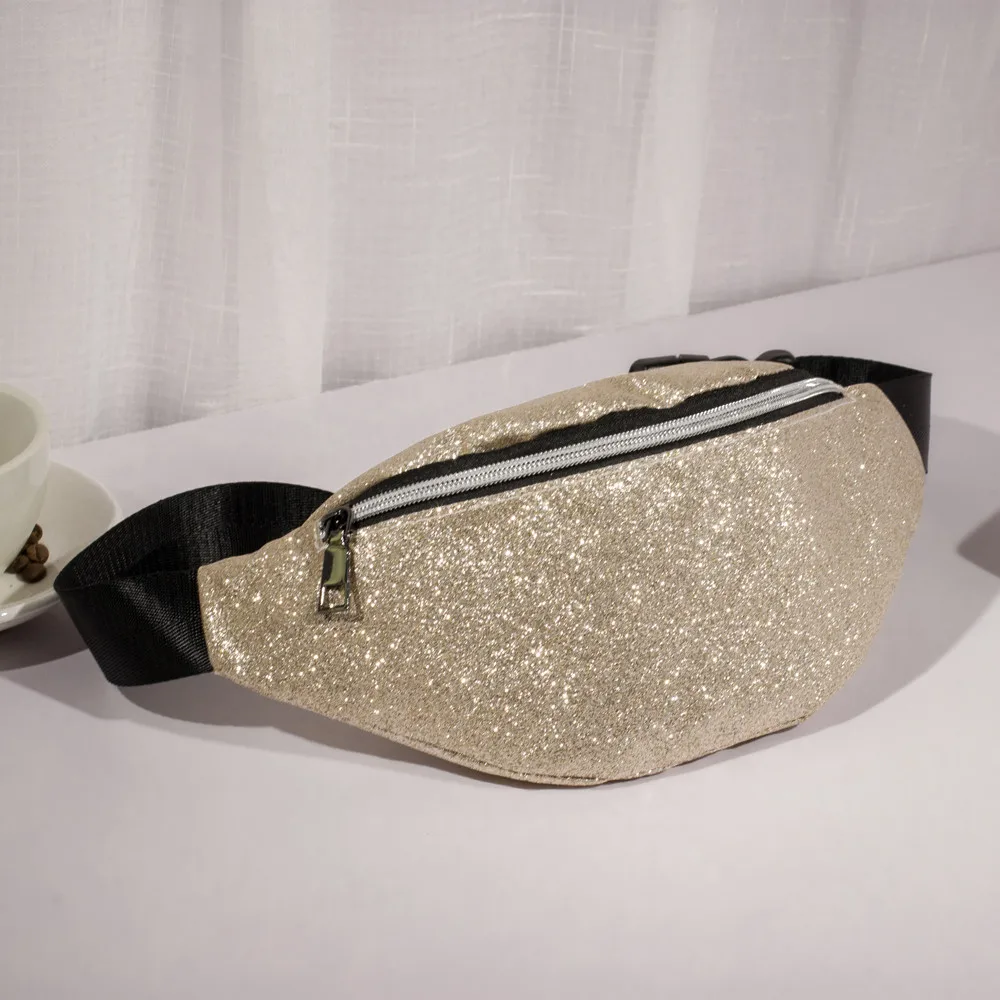

Waist bag Fashion Women Bling Sequins Shoulder Messenger Bag Chest Bag women's belt Fanny Pack