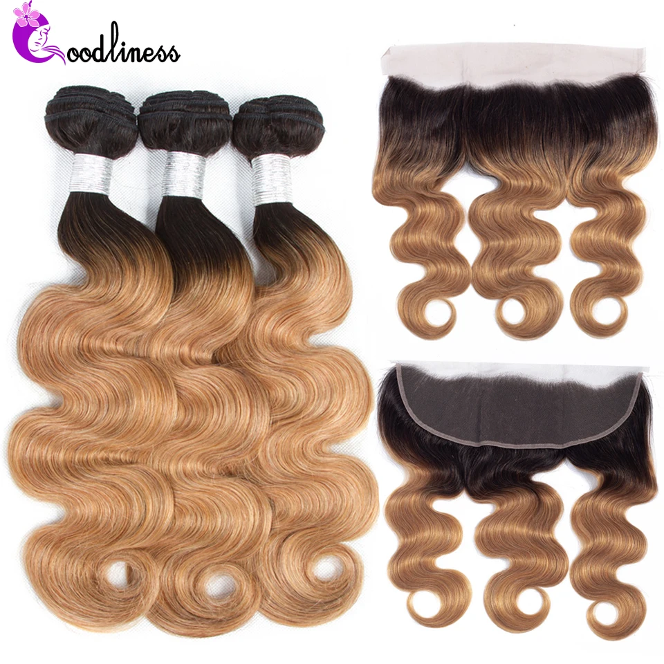 Goodliness Ombre Bundles With Frontal 1b 27 Remy Ombre Bodywave