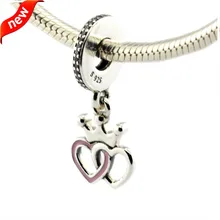 Подходит для Пандора браслеты коронные сердца Амулеты с розовой эмалью серебряные бусины 925 пробы