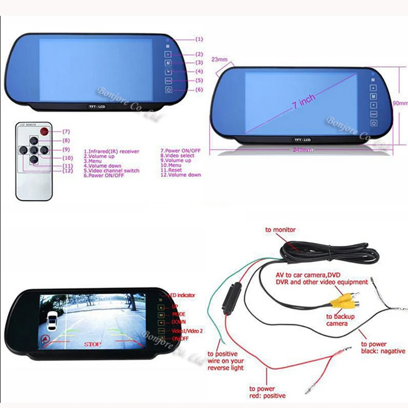 Koorinwoo авто монитор 7 красочных TFT lcd 800*480 зеркало заднего вида автомобиля монитор высокого разрешения RCA AV видео система для заднего вида