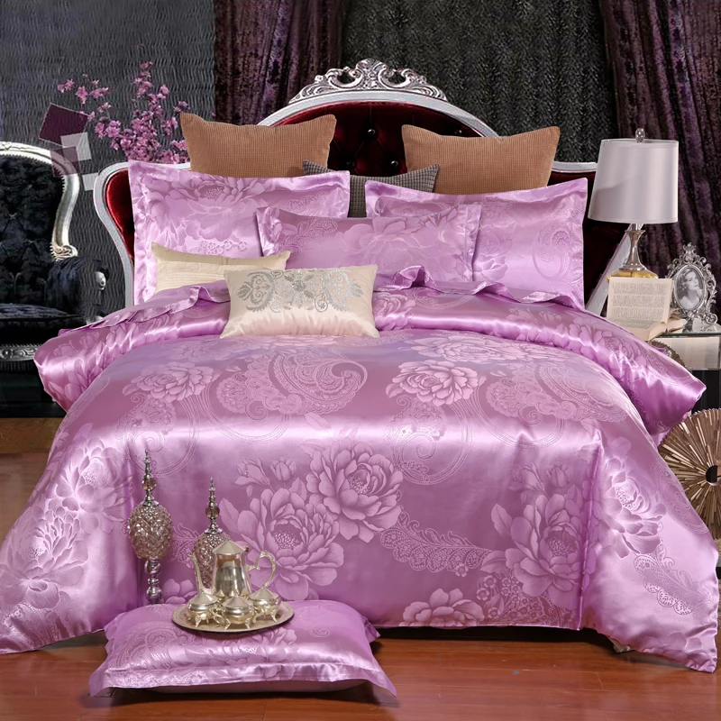 Горячая жаккардовое постельное белье queen King size пододеяльник набор шелк и хлопок постельное белье синий цвет - Цвет: AIJF03