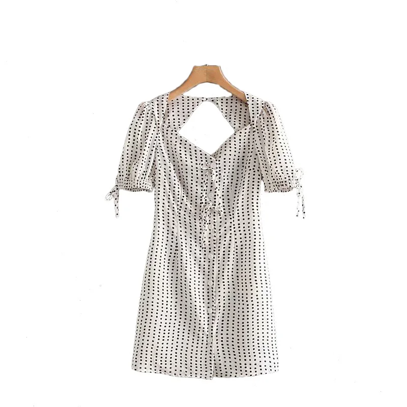 

Summer V-Neck Sexy Dress Women Dot Open Back Dress Club Party Short Sleeve Female Clothing Slim Mini Dresses with Lace