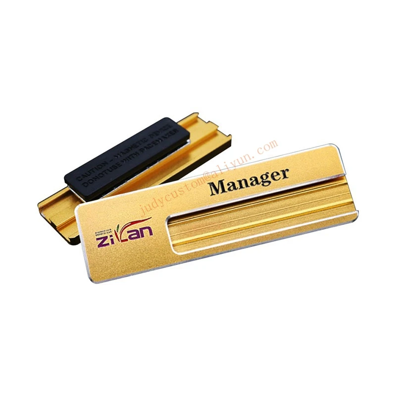 10pcs custom magnet name badge holder ENGRAVED aluminum 6520mmm reusable employee magnetic name tag  (3)